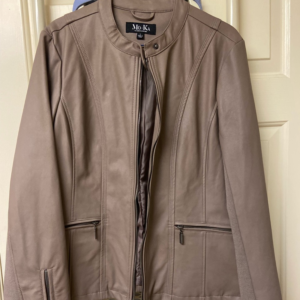 NWT Mo-Ka Women's Brown Faux Leather Jacket